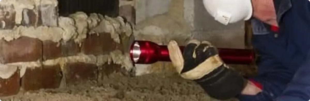 Pest control technician inspecting a crawl space for ant activity in San Elizario, TX