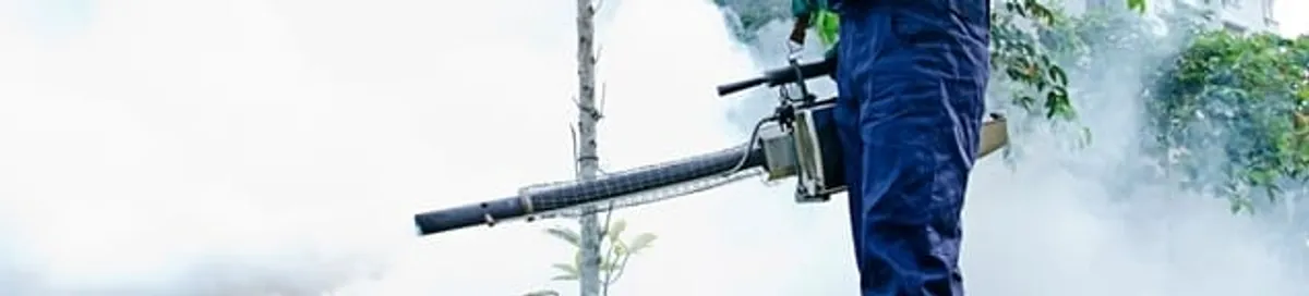 Pest control technician fogging an outdoor area for insect control in El Paso, TX